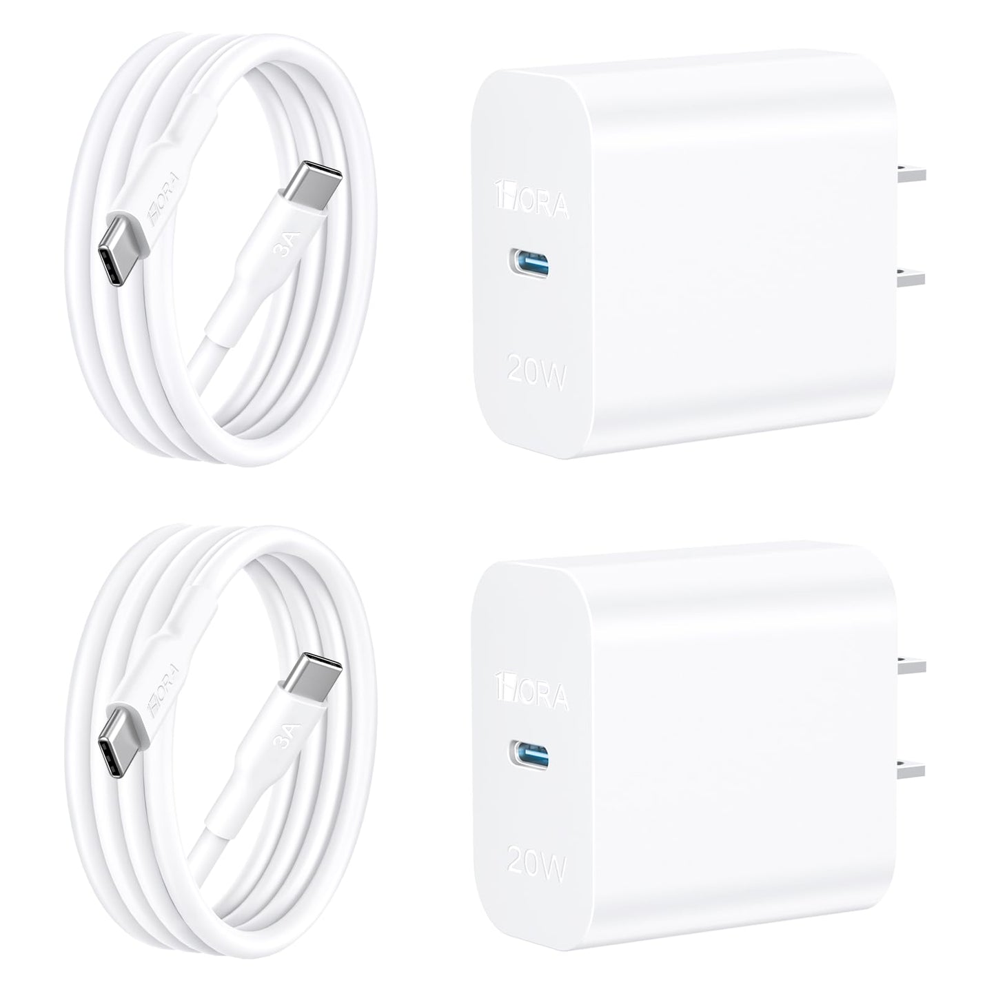 1 Hora Cargador USB C, 2-Pack PD 20W Cubo Cargador Tipo C Carga Rápida con Cable USB C a C 1M 3A, Cuadro de Carga Compatible para IP 15 Samsung Galaxy A55/S23/Note10/S20 Ultra/S10/S9/S8/Motorola