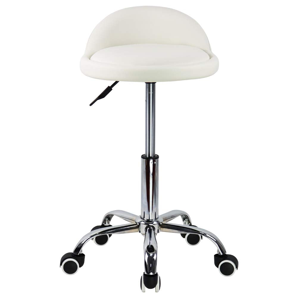 KKTONER Taburetes Giratorios con Respaldo Bajo Taburetes Redondos Rodantes Silla Taburete Blanco con Ruedas para el Hogar Salón Facial SPA Masaje Tatuajes Trabajo