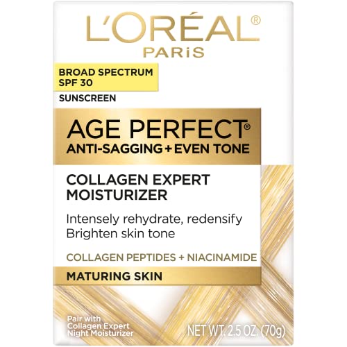L'Oreal Paris Age Perfect Collagen Expert Anti-Aging Day Face Moisturizer AM, Collagen Peptides, Niacinamide, Age Perfect For Mature Skin, Suitable for sensitive skin, Dermatologist Tested, 2.5 oz