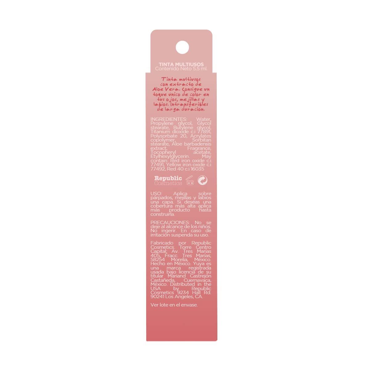 Yuya - Republic Cosmetics Tinta multiusos "Párvula" de larga duración para labios, ojos y mejillas con extracto de Aloe Vera Color Rosa