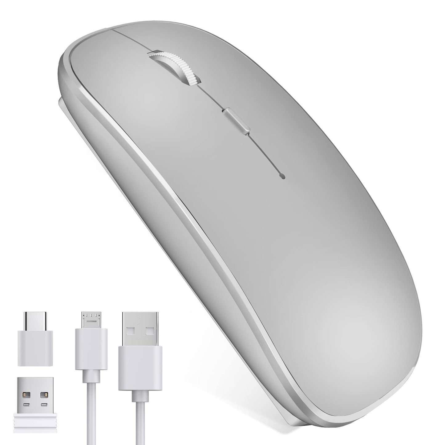 Leolee Mouse Inalámbrico, Ratón Inalámbrico Recargable, Mouse Wireless con 2.4G, óptico Silencioso Click, Receptor USB y Tipo-c Adaptador 3 Ajustable dpi para Computadora, Portátil, PC, Mac (Gris)
