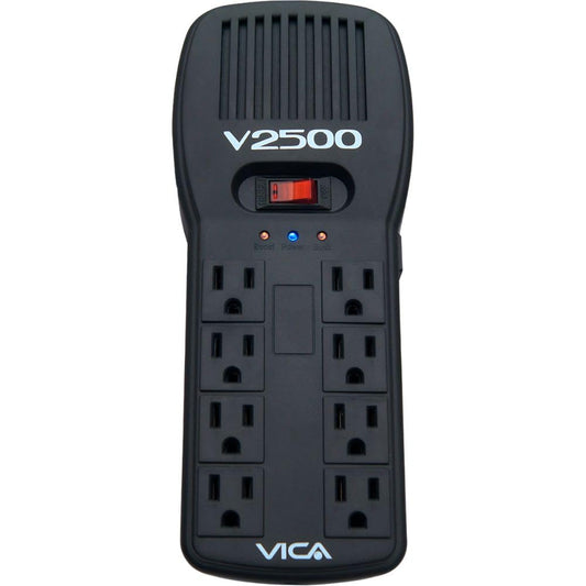Regulador Electrónico de Voltaje VICA V2500 Negro con Supresor de Picos y Puertos RJ11 RJ45 2500 VA 1500 W
