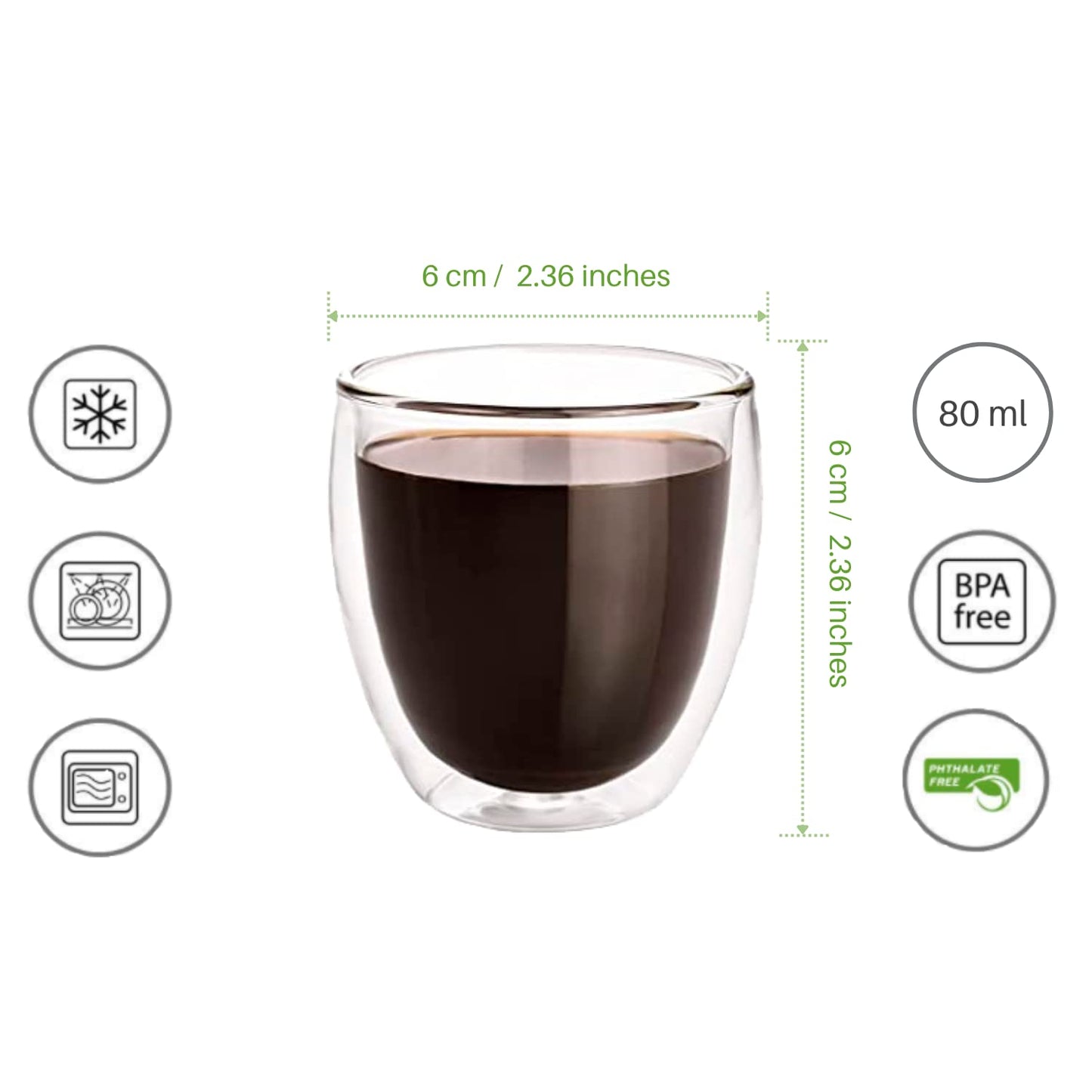 EasyWare Premium Set de Vasos y Tazas de Doble Pared de Vidrio Tèrmico Borosilicato Para Capucchino Espresso Té Café Etc (4 x 80ml)