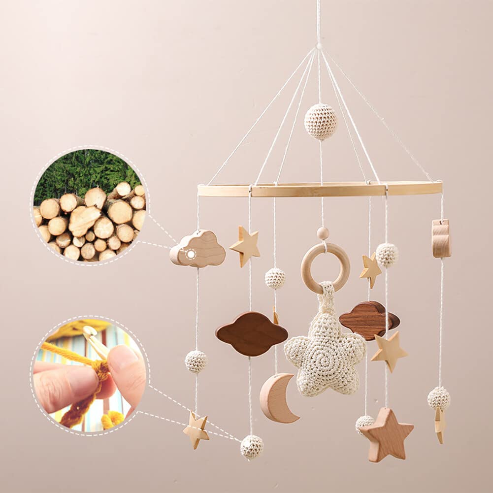 Lindo móvil para cuna – Decoración neutra de género con hojas de tela de fieltro, moisés bohemio para niñas y niños