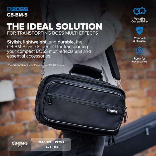 BOSS CB-BM-S | Compact Multi-Effects Case | Compatible with BOSS GX-10, GT-1 & GT-1B | Lightweight & Durable | Thick Internal Padding | Adjustable Shoulder Strap | Versatile Accessory Pockets