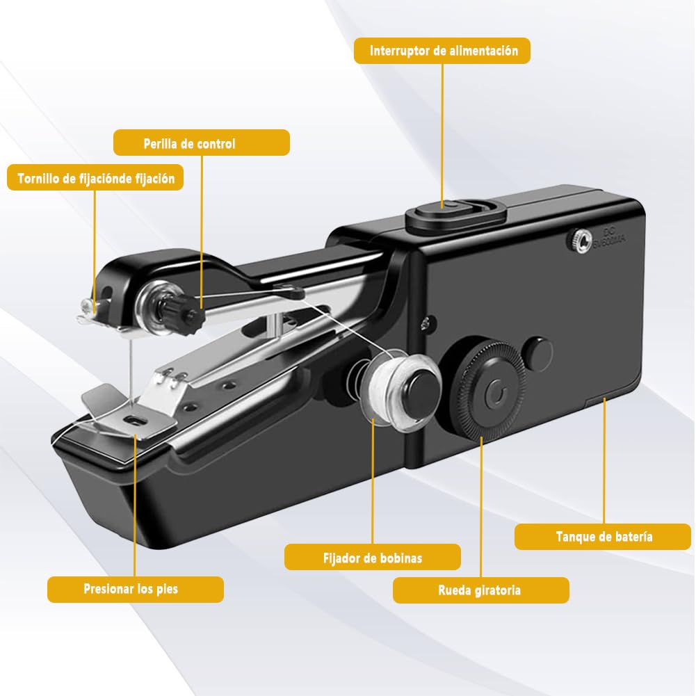 Máquina de Coser, Mini Máquina de Coser Manual Portátil, Sutura Rápida, Adecuado para Ropa, Tejidos, Cortinas, Equipado con Kits de Costura, Adecuada para el Hogar y Principiantes en Costura (Negro)