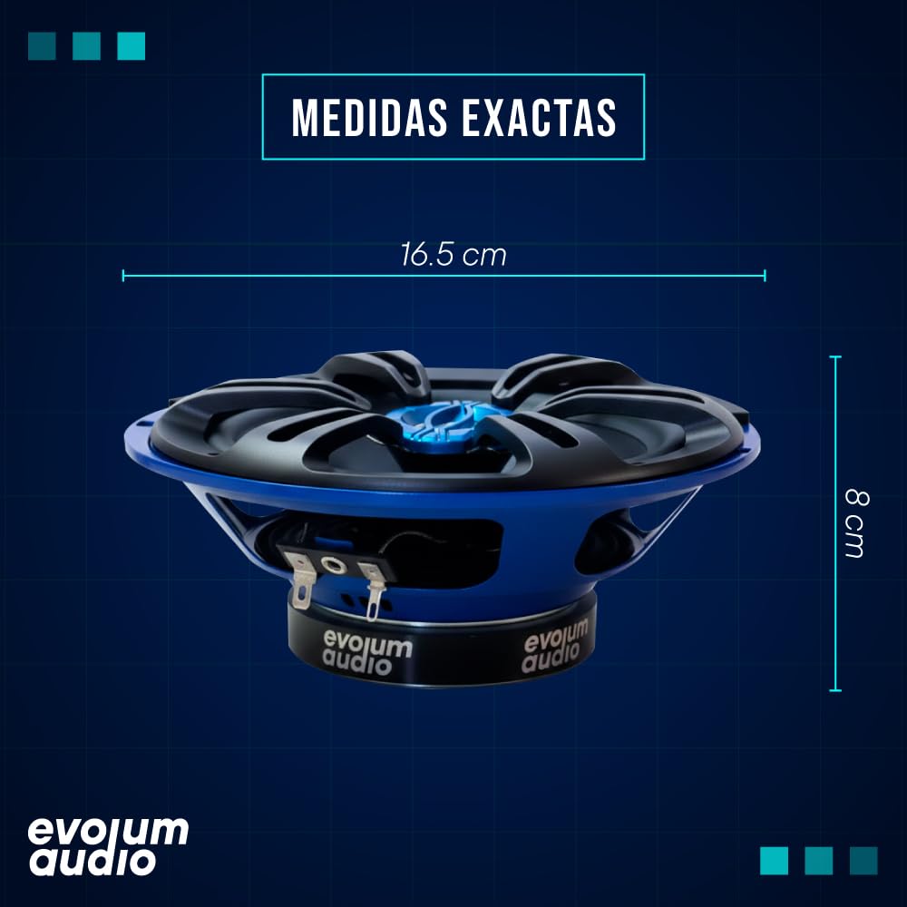 Evolum Audio - Kit Bocinas 2 Vías - Sonido Claro y Potente - Potencia RMS de 100 W - Gran Volumen y Claridad sin Distorsión - Fácil Instalación & Amplia Compatibilidad - Modelo Coaxial (6.5 in)