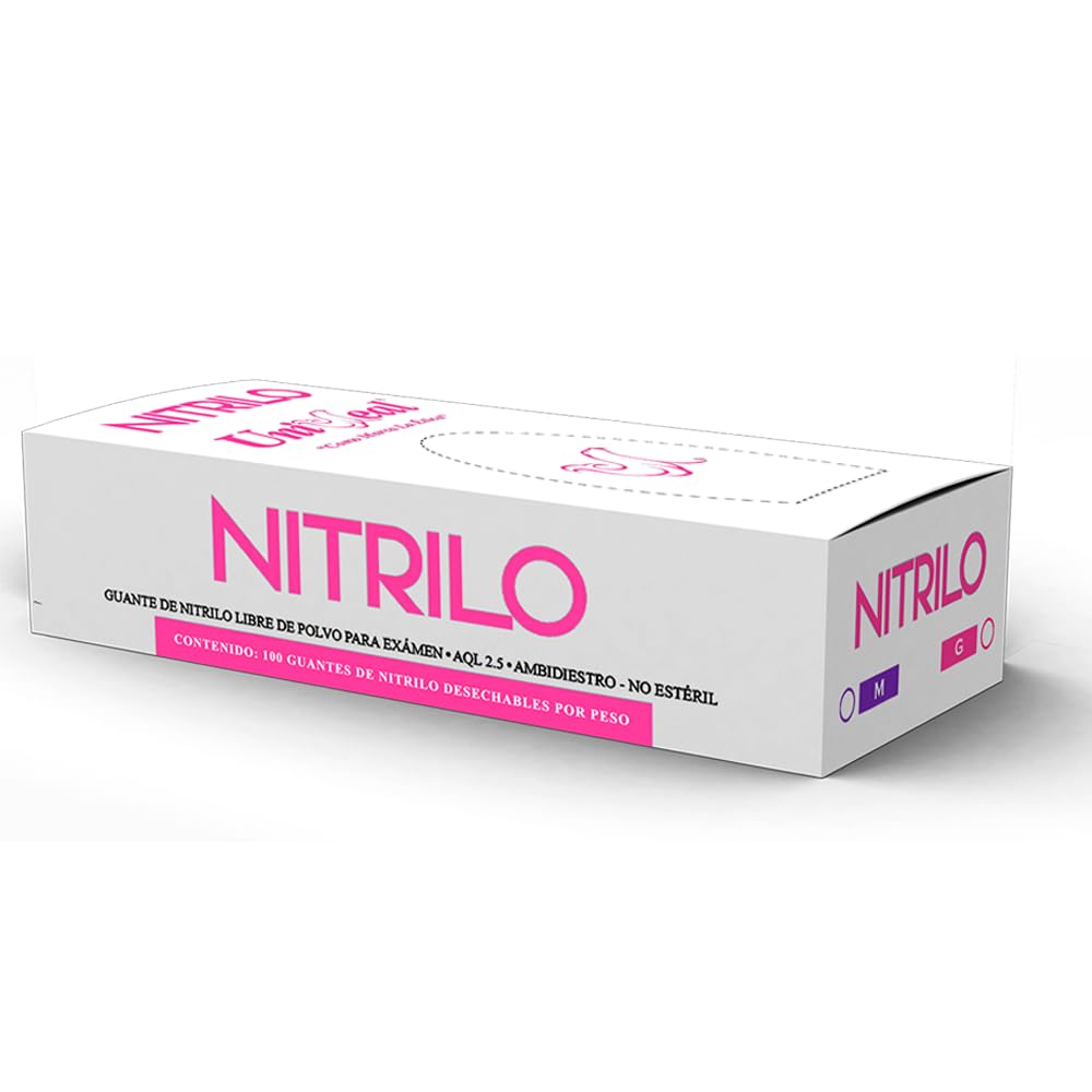 Guantes de Nitrilo Rosa Fuerte, Talla Chica, Caja 100 Unidades, Sin Polvo, Ambidiestros (Mediano)