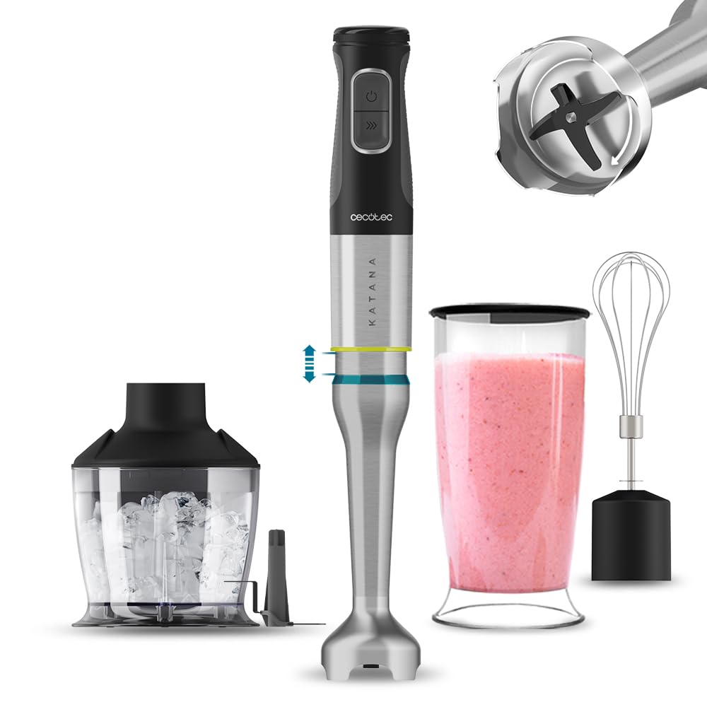Cecotec Batidora de Mano Katana 12 Chop G. 1200 W de potencia, Perreo Move, 21 Velocidades, Función Turbo, BlackTitanium, Campana antisalpicaduras, Pie XL, Grip texture, Kit de Accesorios