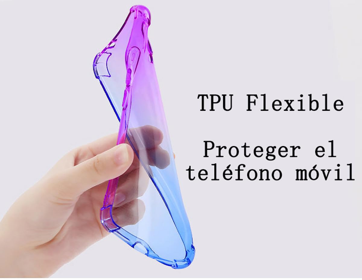 DABUNA Funda para Huawei Y9 Prime 2019 Case Uso Rudo,Transparente Colores Degradados Protectora de Cámara Anticaída Carcasa Bumper(Púrpura Azul)