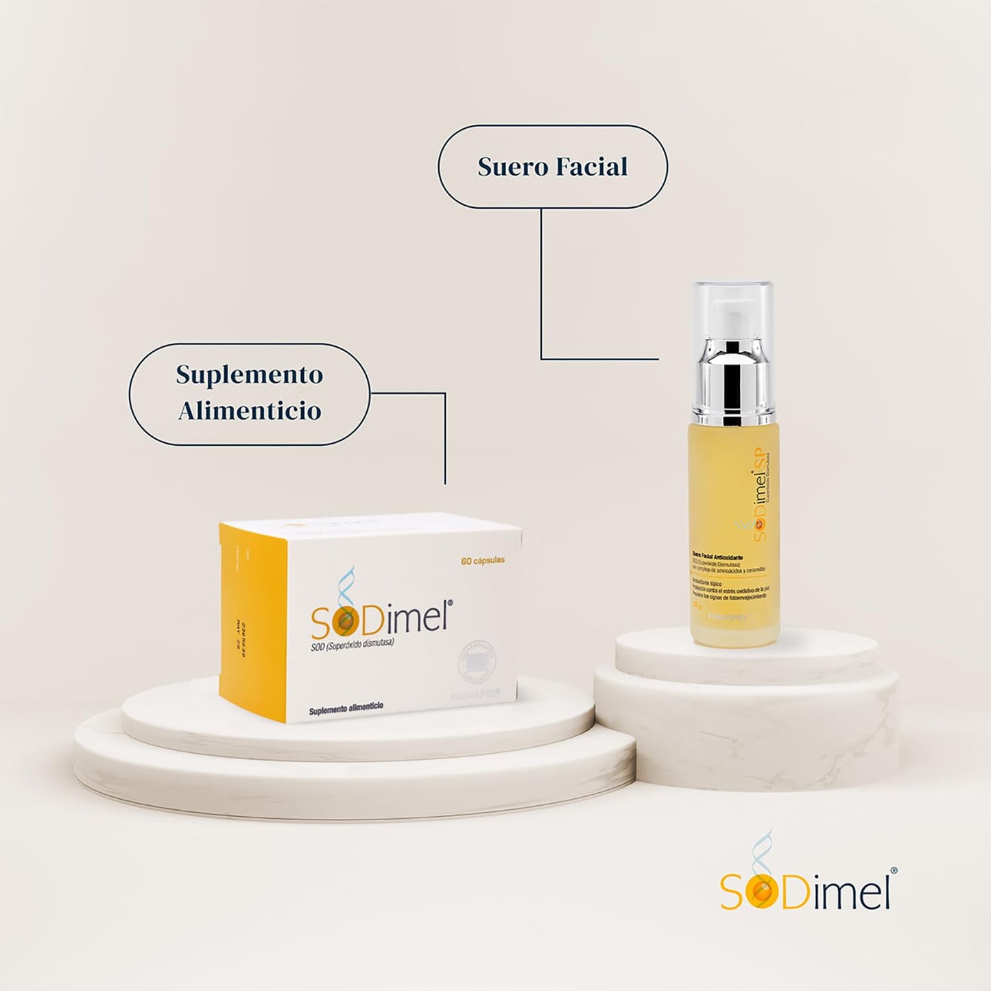 SODIMEL Pack Antioxidante: 60 Capsulas Antioxidantes + Suero Facial 30 Gr | Protección Contra Contaminación, Estrés Oxidativo, Rayos UV | Previene Daños Solares, Nutre e Hidrata la Piel