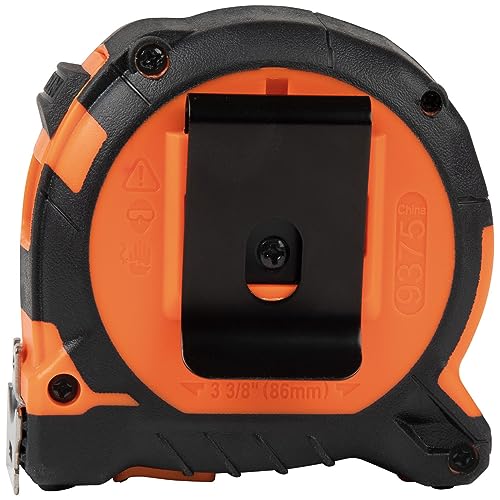 KLEIN TOOLS 9375 | Flexómetro magnético de doble gancho y doble cara| Revestimiento de nylon duradero| Medición SAE y métrica| Flexometro| Cinta metrica| 7.5m | Freno de velocidad y clip para cinturón