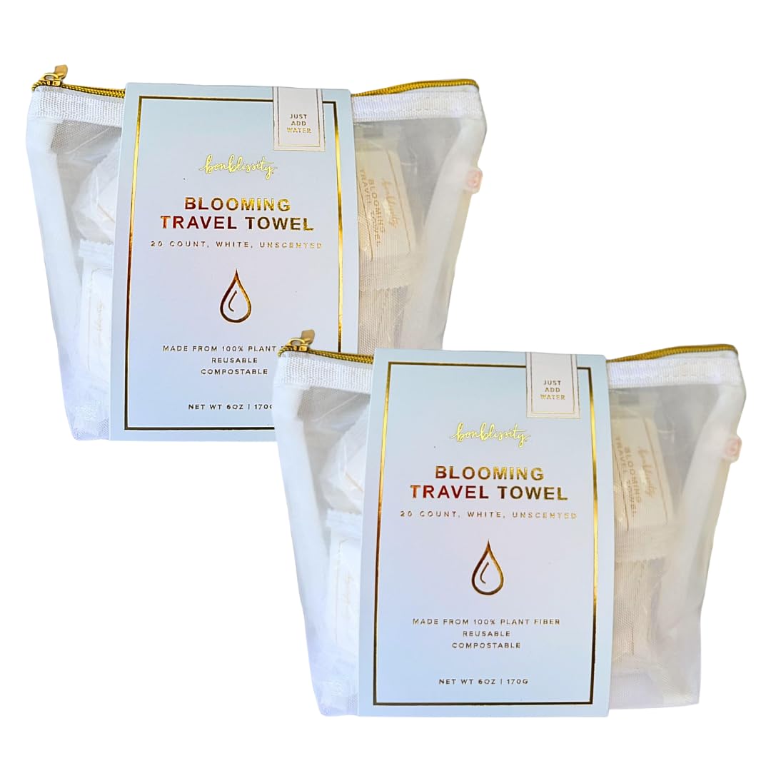 Bonblissity Toallas faciales comprimidas para viaje, reutilizables, portátiles, compactas, expandibles y activadas por agua, mini artículos esenciales de viaje para mujeres (paquete de 2, 20 unidades