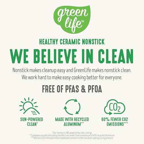 GreenLife Soft Grip - Juego de 16 ollas de cocina antiadherentes de cerámica suave, sin PFAS con utensilios de cocina y tapa, apto para lavaplatos, negro y crema