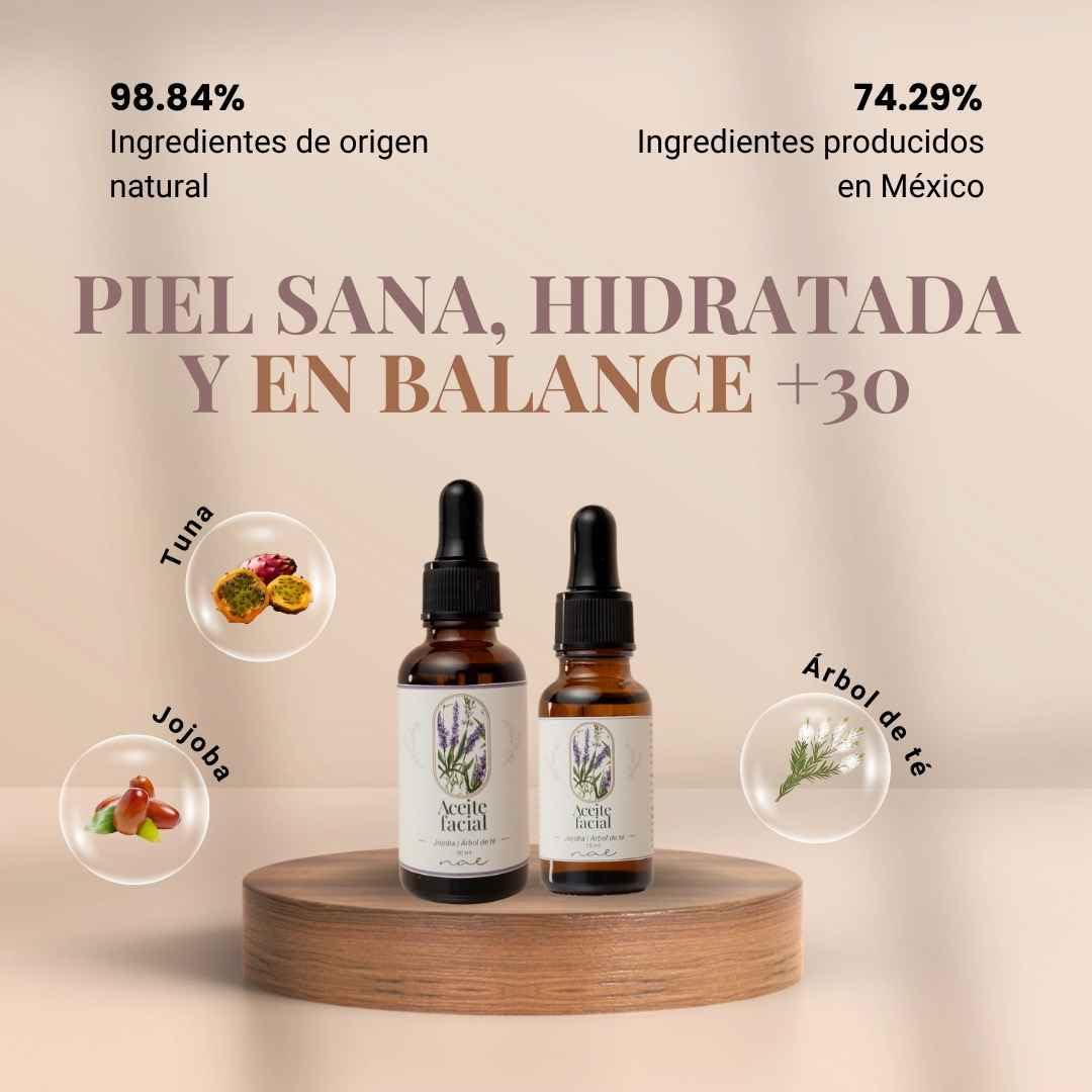 NAE Aceite Facial Control de Grasa Jojoba Árbol de Té 30ml | Equilibra sin Resecar | Purifica y Controla Brillo | Para Piel Mixta y Grasa | 100% Ingredientes Naturales | Vegano