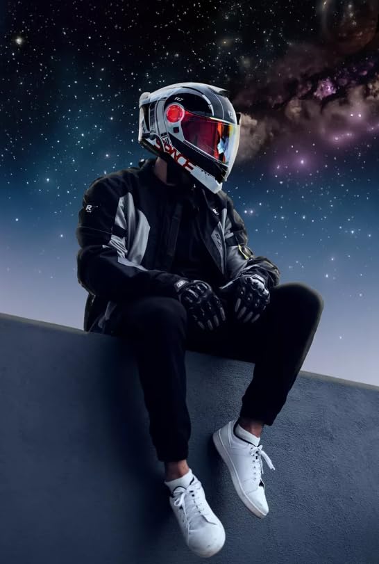 Casco Moto Abatible R7 Space Luz Led Certificado Dot (XX-Large)