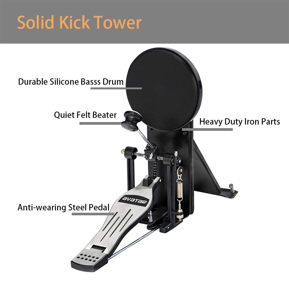 HXW SD61-5 Kit Batería Electrónica con Parches Silenciosos de Malla, Caja de Doble Zona de 8”, 440+ Sonidos Auténticos, USB MIDI, Pedal de Bombo