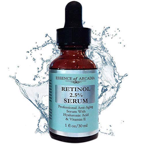 RETINOL 2.5% Serum, Professional Strength Anti- Aging Formula With Hyaluronic Acid and Vitamin E by Essence of Arcadia, Minimize Wrinkles, Fade Dark Spots