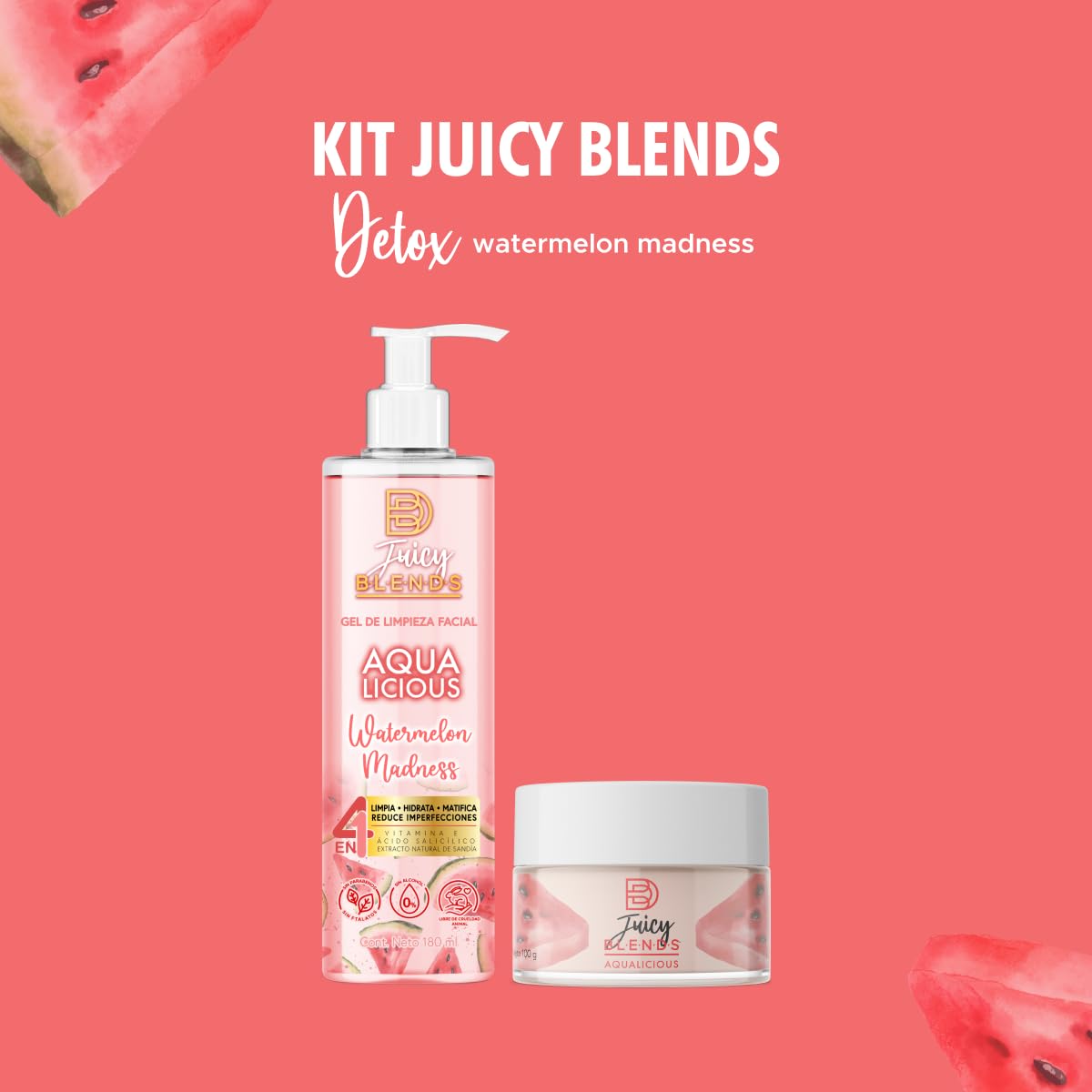 Kit Blends Juicy Detox Watermelon Madness Cuidado Facial - Gel de Limpieza + Gel Hidratante