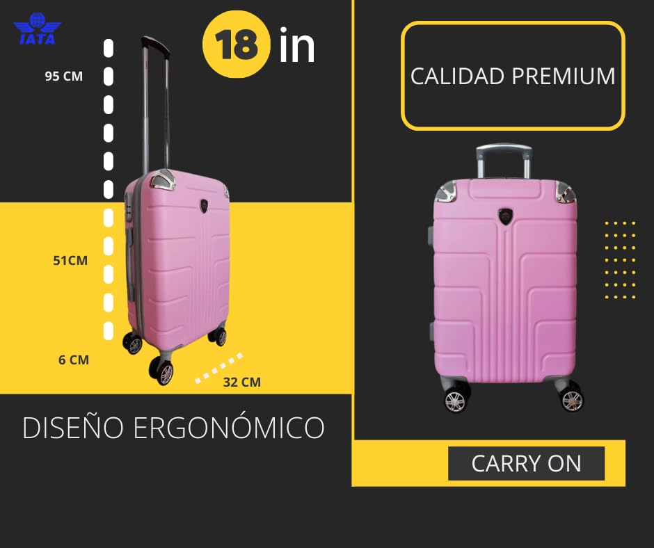 Maleta de Mano JONY Carry On Rigida Resistente Ruedas Giratorias 360 Mango Expandible ABS Candado de Seguridad (ROSA PASTEL)