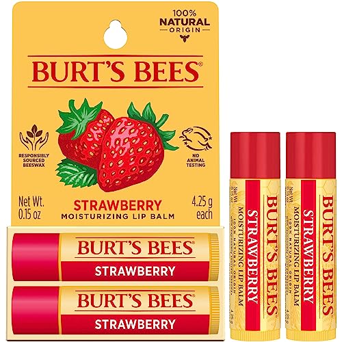 Burt's Bees 100% Natural Moisturizing Lip Balm, Strawberry with Beeswax & Fruit Extracts - 2 Tubes