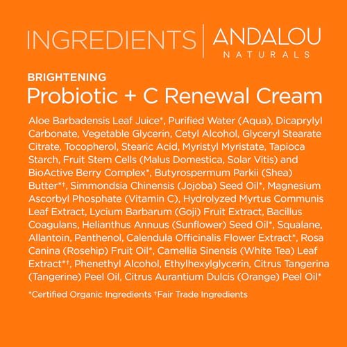Crema Renovadora Andalou Naturals con Probióticos y Vitamina C, 1.7 oz - Iluminación y Rejuvenecimiento de la Piel - Cuidado Facial Natural y Efectivo