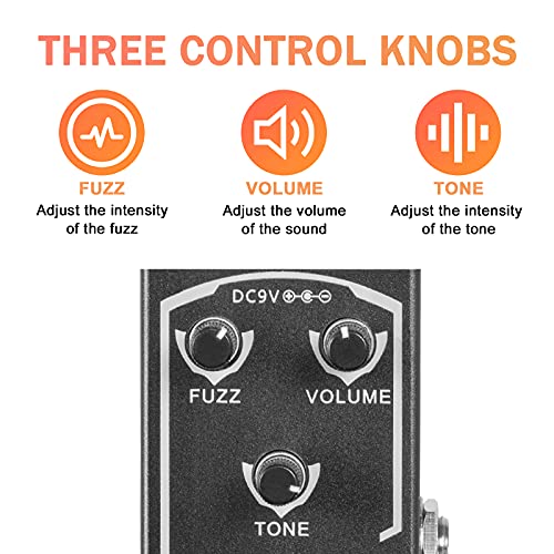 AKLOT Pedal de guitarra Fuzz, pedal de efectos eléctricos, mini tipo único DC 9 V True Bypass