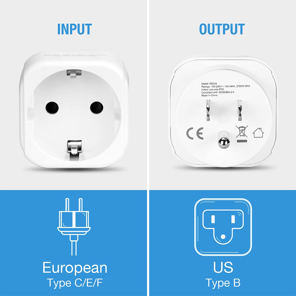 Adaptador de Enchufe Europeo a EE. UU. Unidapt Blanco 2 Paquetes