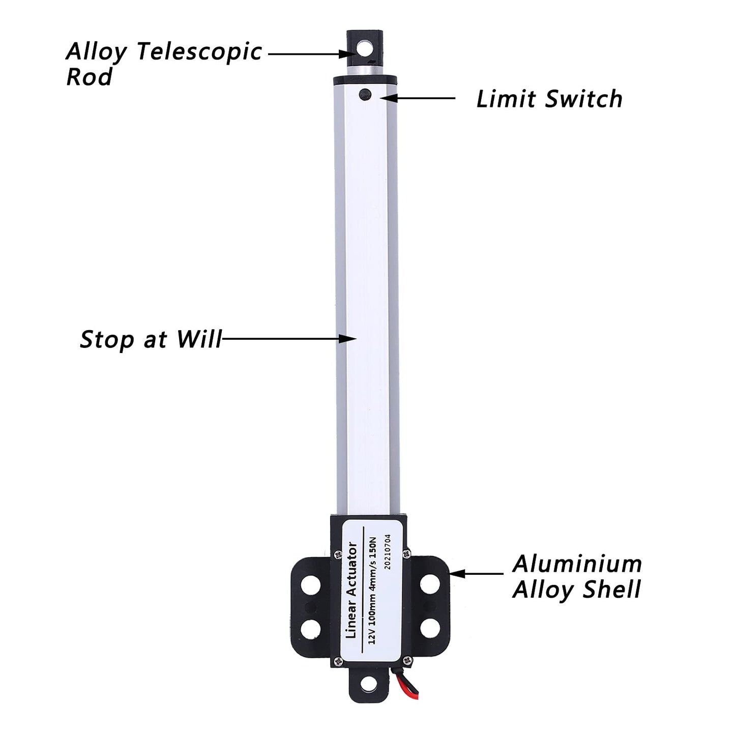 Actuador Lineal Eléctrico Micro de 12V con Carrera de 4 Pulgadas e Interruptor de Límite Integrado para Electrodomésticos