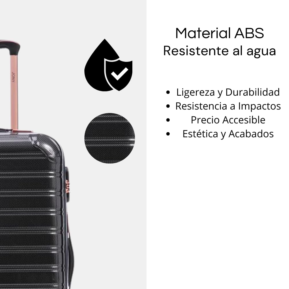 Maleta de Mano JONY Carry On Rigida Resistente Ruedas Giratorias 360 Mango Expandible ABS Candado de Seguridad (negro oscuro)