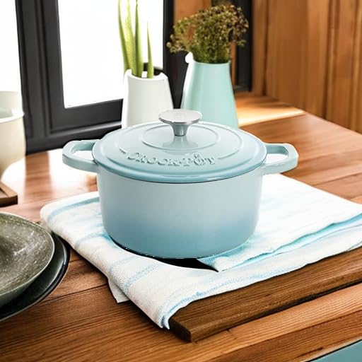 Crock-Pot Artisan - Horno holandés redondo esmaltado de hierro fundido, 3 cuartos de galón, color aguamarina