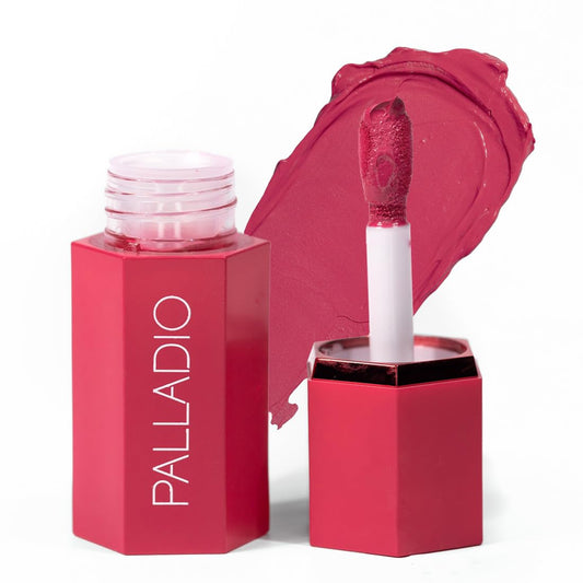 Palladio Rubor Líquido para Mejillas y Labios 2 en 1 Maquillaje, Rubor Facial, Fórmula Liviana en Crema, Resistente a Manchas, Rubor Pigmentado de Larga Duración, Acabado Radiante,Deep Fuchsia