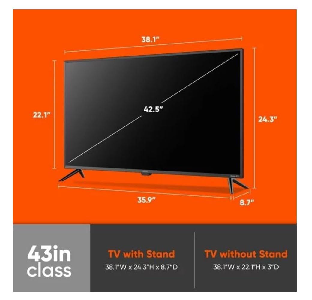 ONN Television Smart TV 43 Pulgadas Class FHD (1080p) LED TV HDR10 WiFi Funciona con Apple Home, Alexa y Asistente de Google 100133209