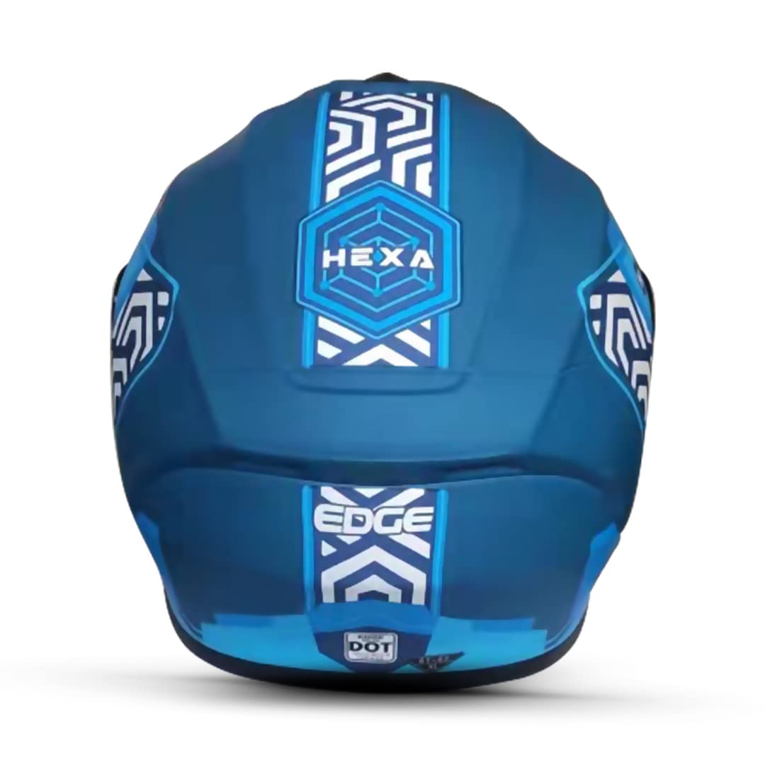Casco Motocicleta Integral Marca - Edge - Frankie - Full Face - Certificado Dot - Moto Cascos de para Guantes Funda (Azul/Hexa, XL)