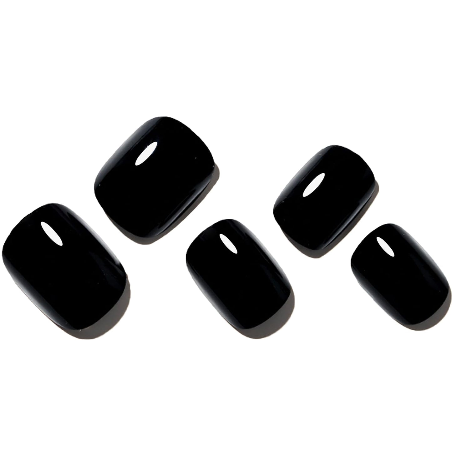 GLAMERMAID Extra Short Press On Uñas - Pure Negro Uñas Falsas Corto Squoval, Natural Redondo Pegamento Cuadrado En Uñas Gel Brillante, Kits de Uñas Postizas Oscuras Acrílicas para Mujeres, Uñas Postiz