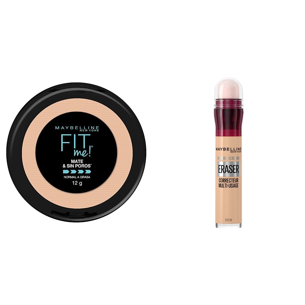 Maybelline Super Natural Polvo Compacto Matte, 130 Buff Beige, 12 gr + Corrector de Maquillaje Instant Age Rewind, Light, 6 g
