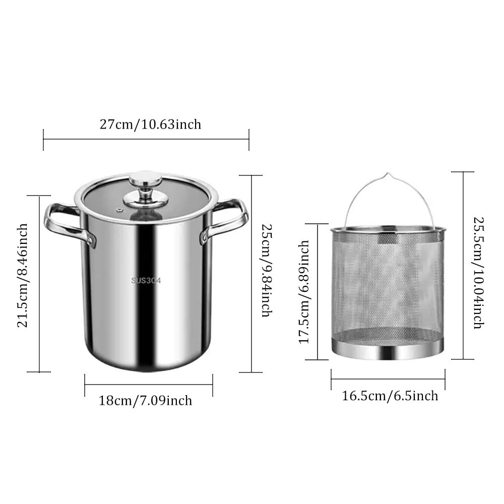 Freidora profunda de acero inoxidable 304 con cesta de colador de aceite y termómetro, olla de 168 onzas para freír tempura, papas fritas, pescado y pollo
