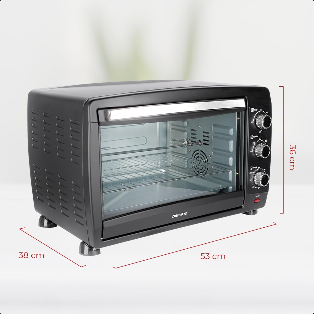 DAEWOO Horno tostador de 40 L Daewoo DOT-1666 con control de temperatura ajustable y temporizador y puerta de vidrio templado