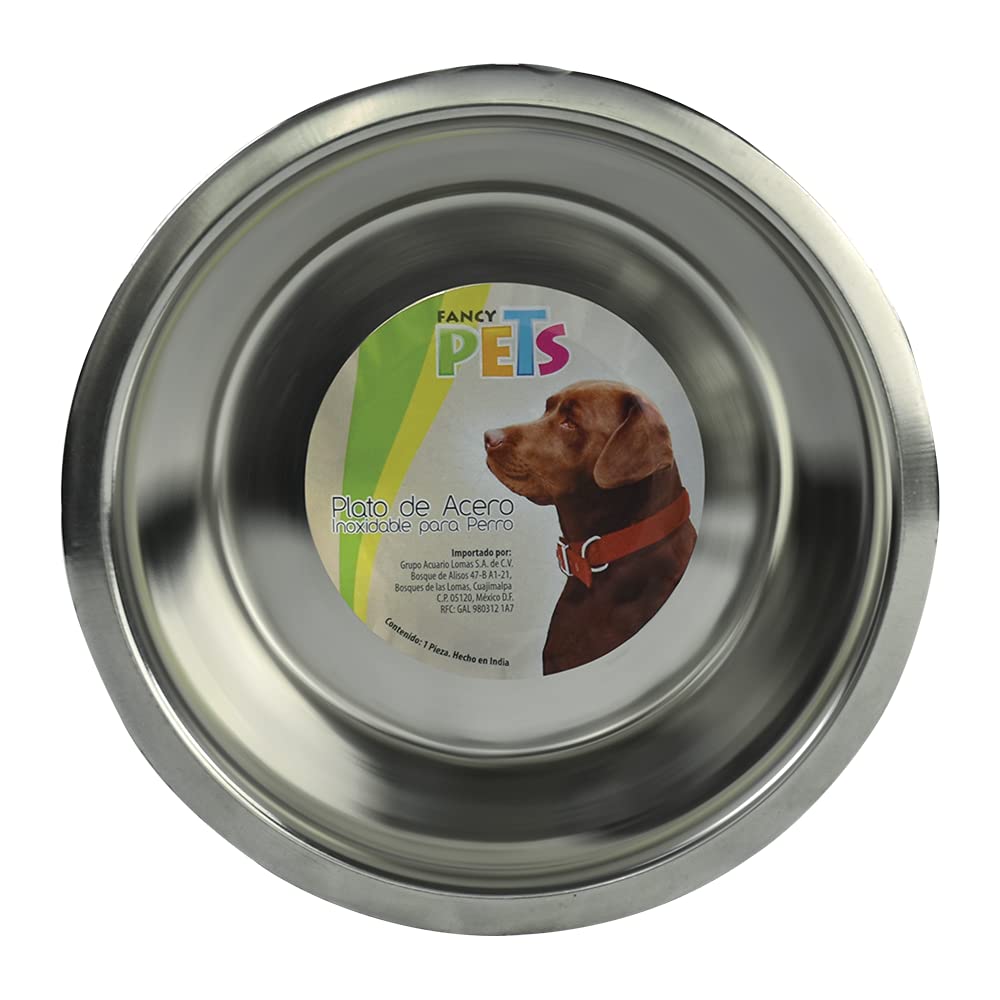 Fancy Pets Plato de Acero Inoxidable Antiderrapante para Perro con 64 Onzas o 1.8 Kilos