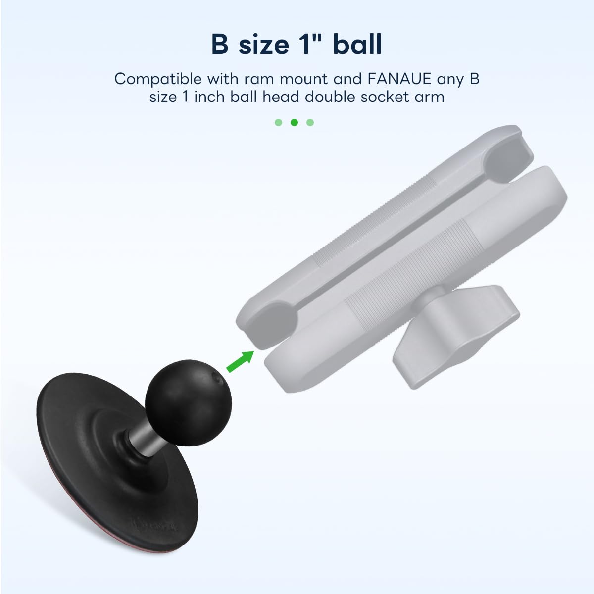 FANAUE - Base de Bola Adhesiva Flexible Compatible con Soportes RAM tamaño B, Brazo de Doble zócalo, Adaptador de Cabeza de Bola de 1 Pulgada para Motocicleta, Soporte de teléfono, Base de Ventosa