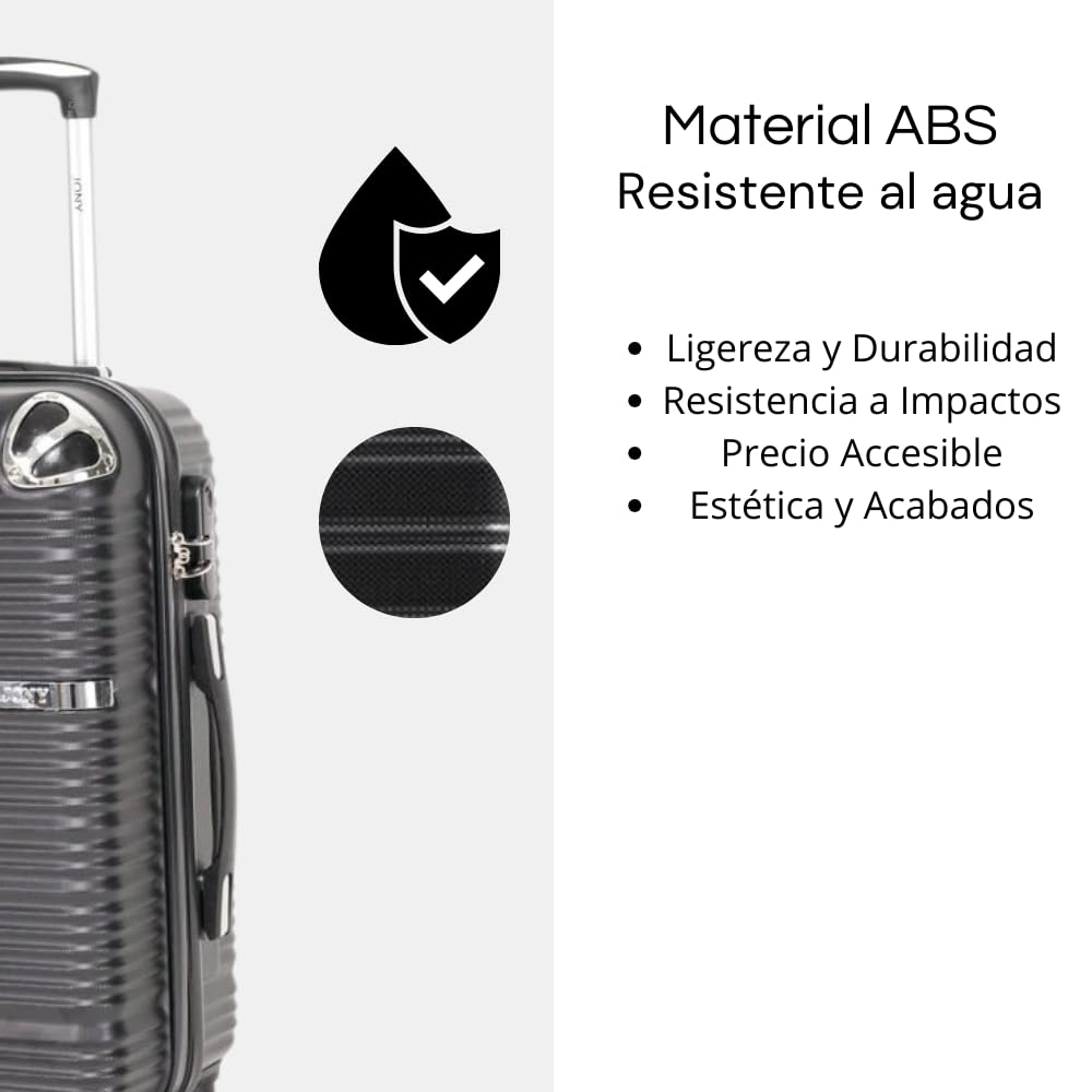 Maleta de Mano JONY Carry On Rigida Resistente Ruedas Giratorias 360 Mango Expandible ABS Candado de Seguridad (Negro Rayado)