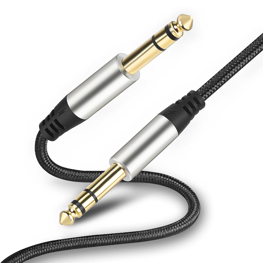 Cables TRS Yueyinpu Negro Paquete Doble para Instrumentos de 1/4 Pulgadas 6.35 mm Trenzados de Nailon