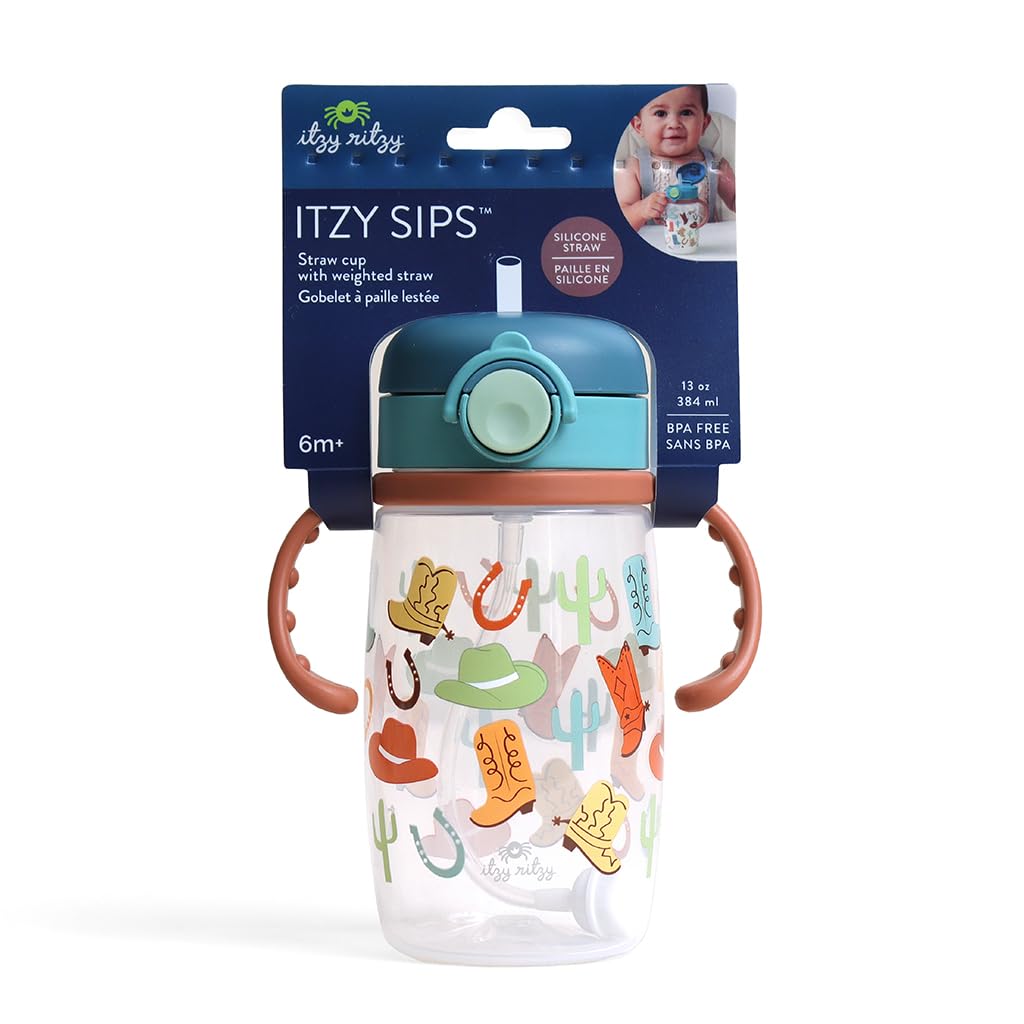 Itzy Ritzy - Taza para sorbos – Incluye pajita de silicona con peso, asas ergonómicas y tapa a presión (occidental)