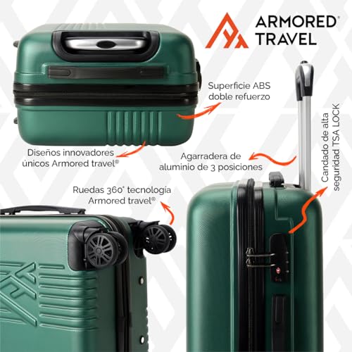 Maleta De Viaje Carry On 20" de Mano Cabina 10kg Rígida Doble Refuerzo Con * TSA Lock * Luggage suitcase Armored Travel (CarryOn - Verde)