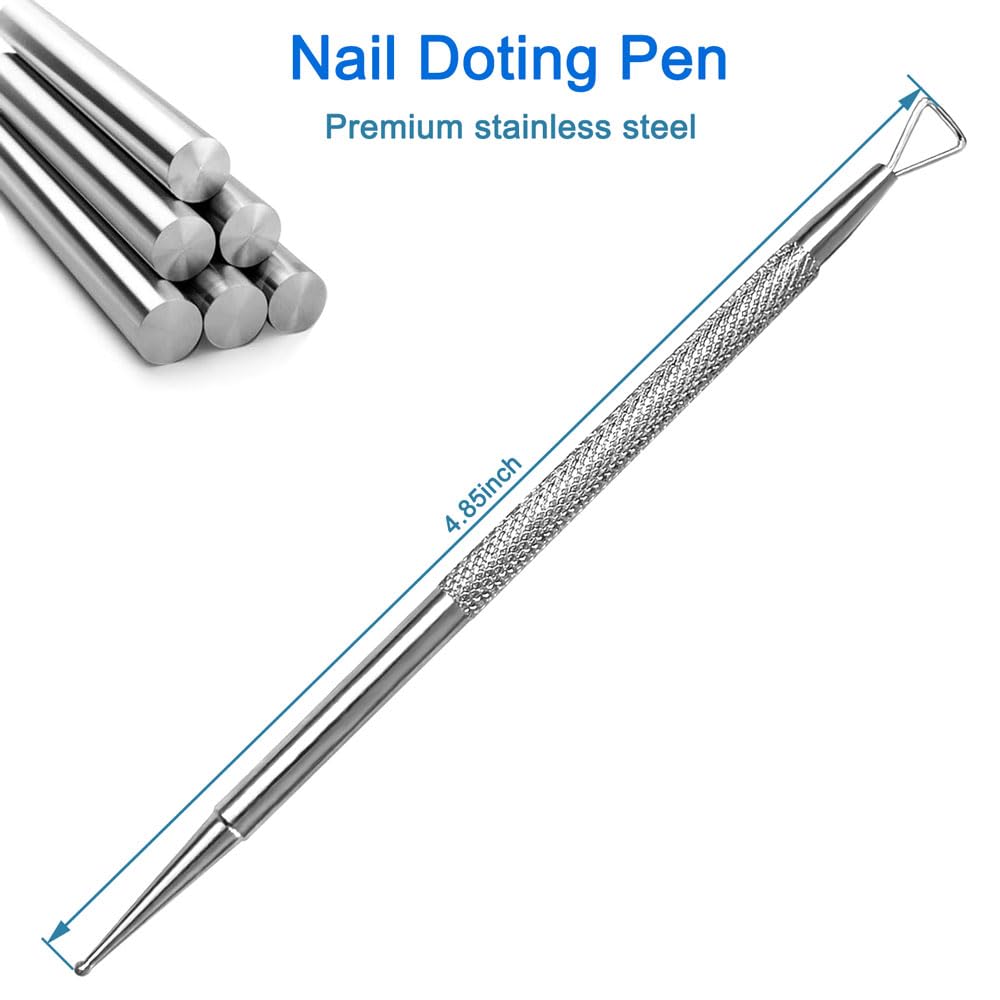 HIFAU 2 Herramientas de Diseño de Uñas Premium, Empujador Profesional de Cutículas de Acero Inoxidable, Raspador de Uñas, Bolígrafo para Puntear Uñas(Diámetro 0.07 Pulgadas) y Herramienta de Extracció