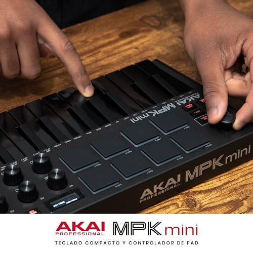 AKAI Professional MPK Mini MK3 - Teclado controlador MIDI USB de 25 teclas con 8 drum pads, 8 perillas y software de producción musical, negro