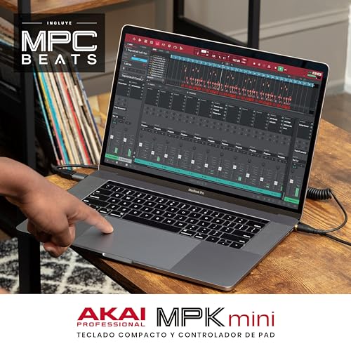 Akai Professional MPK Mini MK3 - Teclado Controlador MIDI USB de 25 Teclas con 8 Drum Pads, 8 Perillas, Software de Producción Musical y Native Instruments Sound Package (NKS Integration), Gris