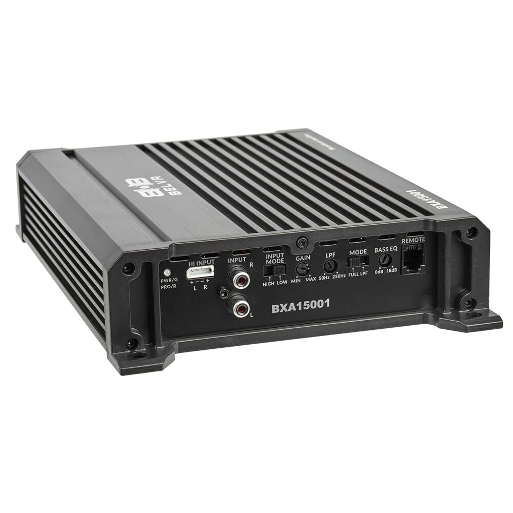 Belva BXA15001 1500W Peak BX-Series 2 ohmios estable clase A/B monobloque amplificador de audio para automóvil con control remoto de nivel de subwoofer