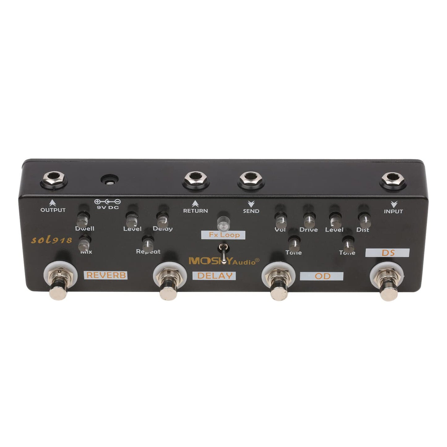 Ll SOL918 Pedal multiefectos 5 en 1 Pedal de efectos combinados para guitarra True Bypass Dispositivo de efectos combinados multien uno Reverb Delay FX Loop Overdrive Distorsión para guitarra Bajo Produ