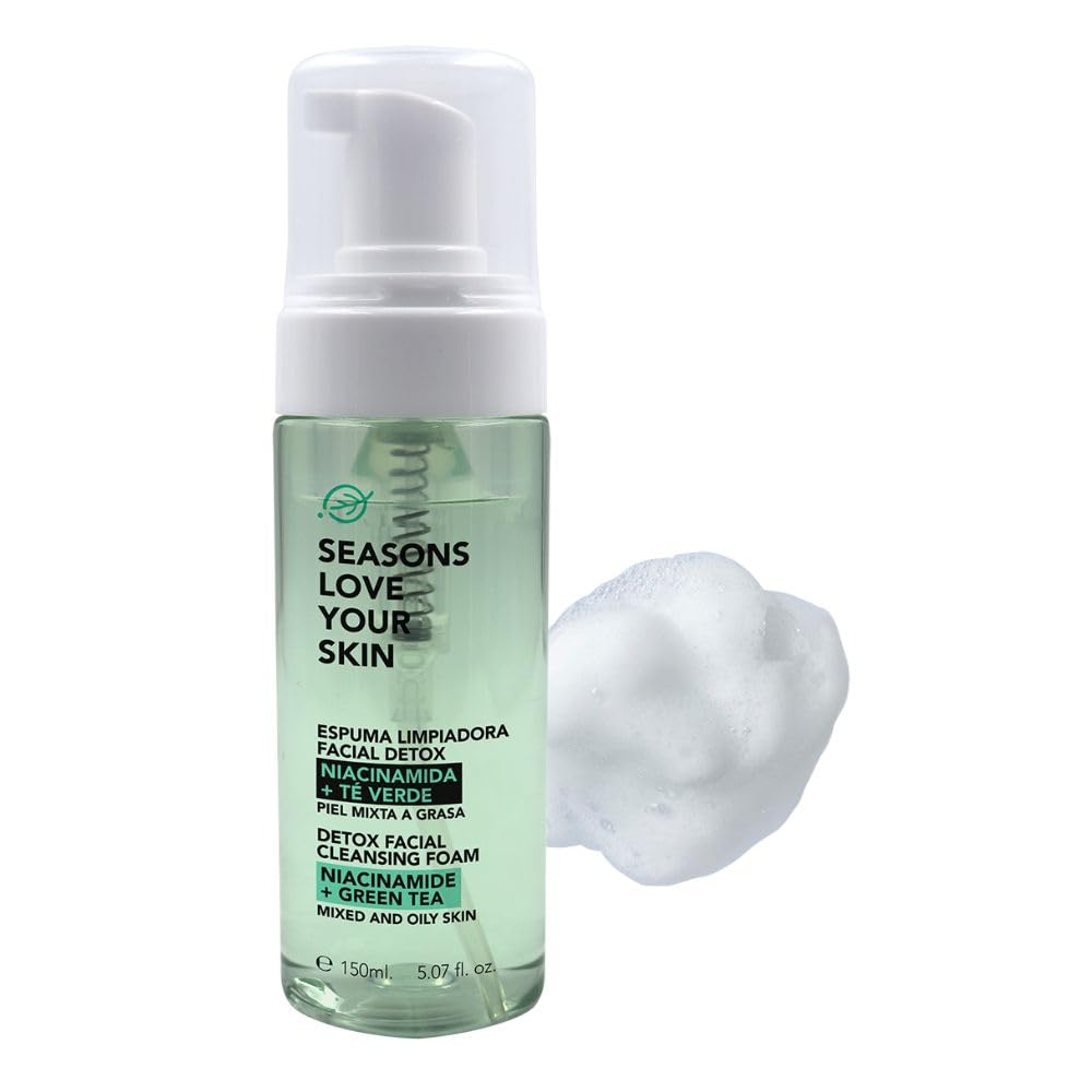 Seasons Love Your Skin Tratamiento con Niacinamida: Limpiador Facial en Espuma Detox + Serum Facial Niacinamida + Protector Solar FPS 50 Efecto Mate